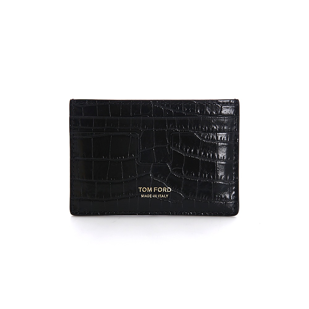 22F / Wトムフォードアリゲータープリントレザーブラックカード財布