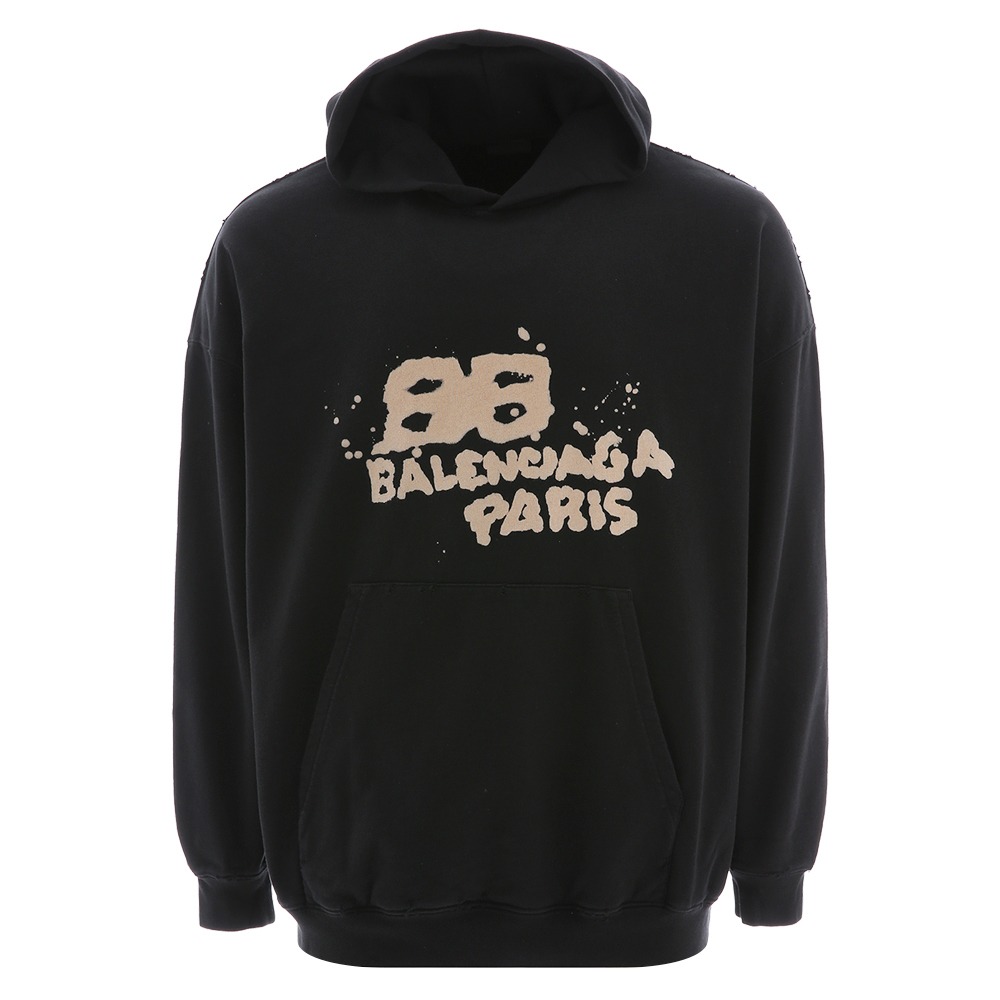 23S/S バレンシアガ ハンドドローン BB 共用 ブラック フードTシャツ