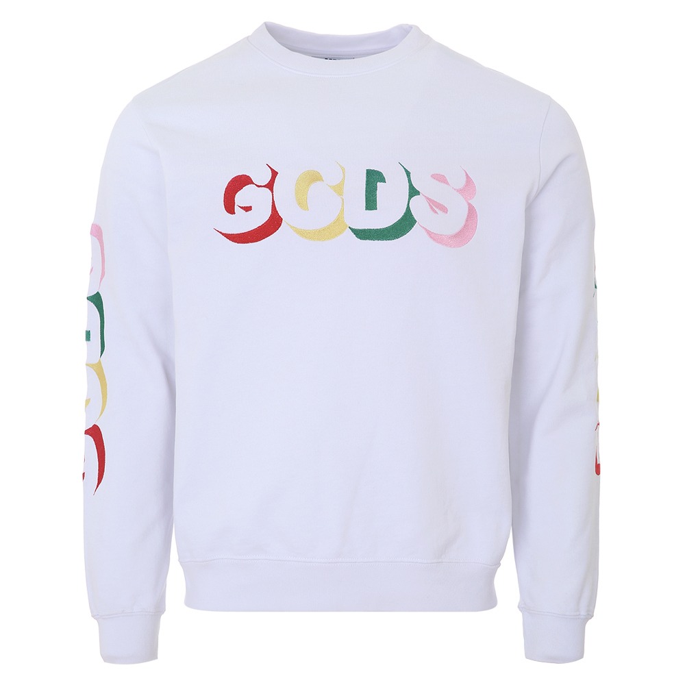 [微汚染] GCDS ロゴ 刺繍 レタリング ホワイト マンツーマンTシャツ