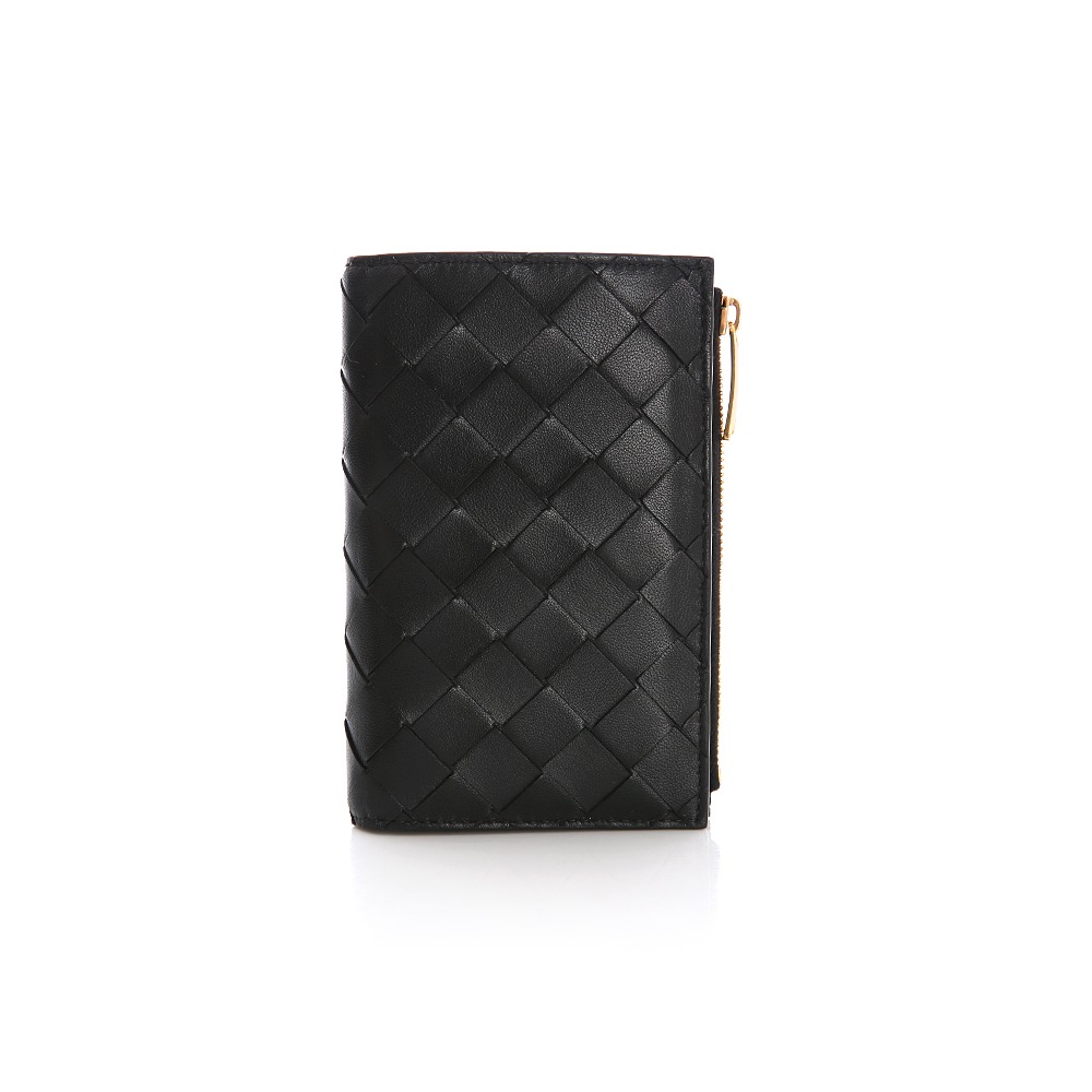 【スクラッチ】21F/W ボッテガヴェネタ ウィービング フォルダー型ジッパー 女性 ブラック 半財布